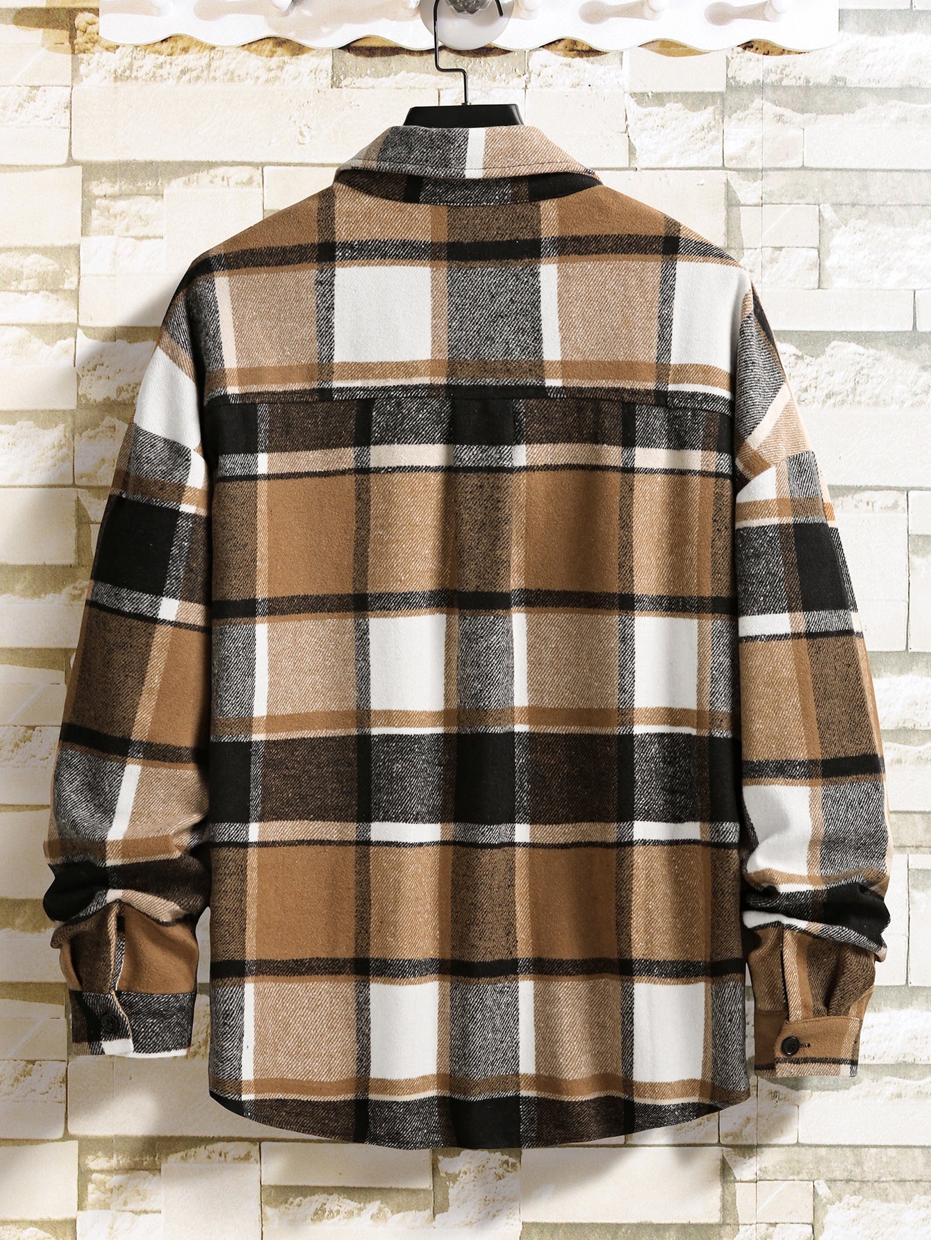 Manfinity Homme Men Plaid Flap Detail Drop Shoulder Overcoat without Tee