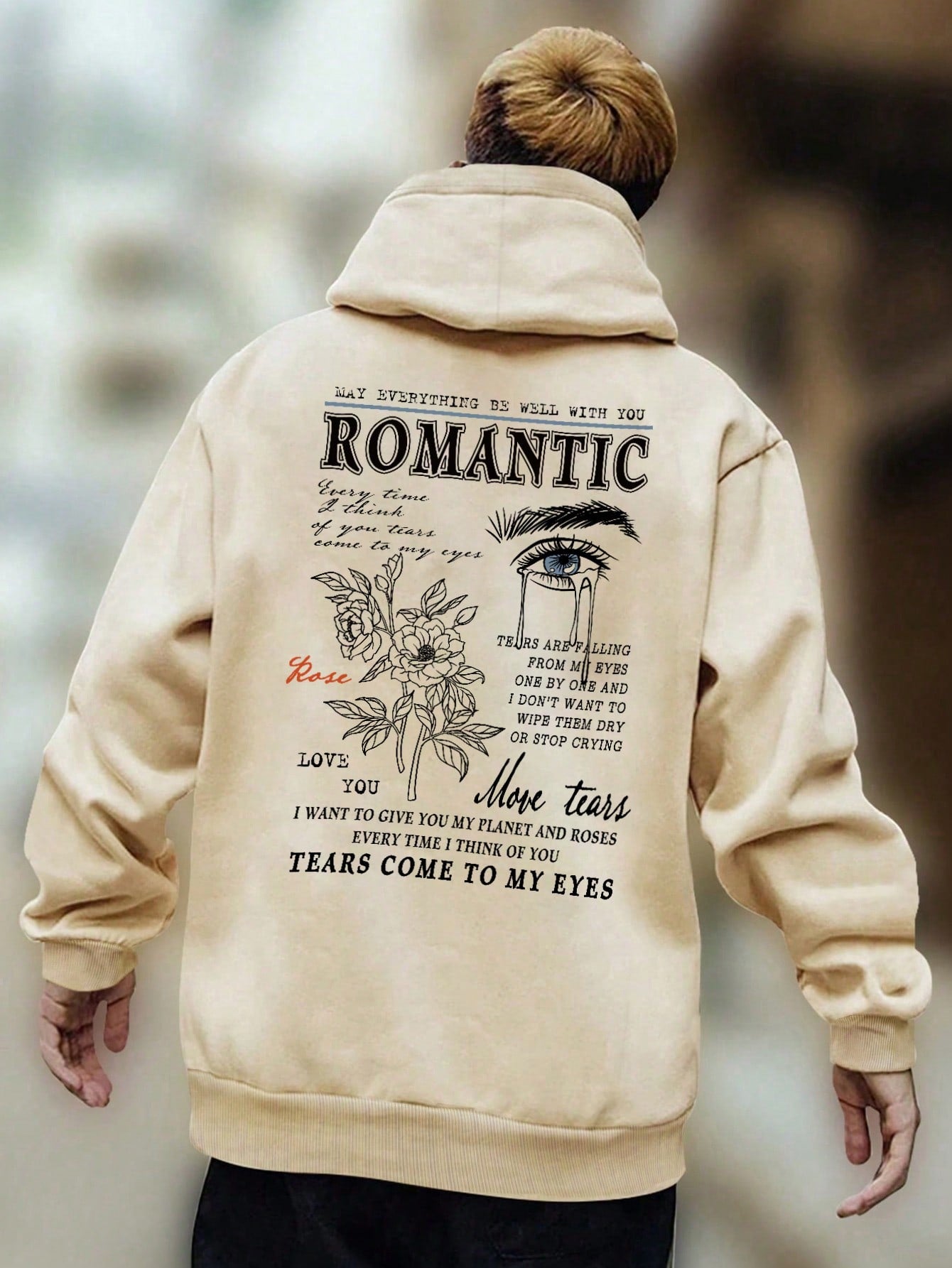 Men Floral Graphic Drawstring Thermal Hoodie