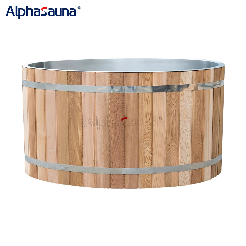 Wooden Mobile Recover Metal Ice Bath w/ Stainless Steel Liner