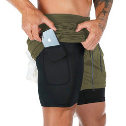 "2 in 1 Summer Athletic Shorts for Men - Featuring Phone Pockets and Dry Fit Technology for Ultimate Flexibility and Comfort during Workouts"