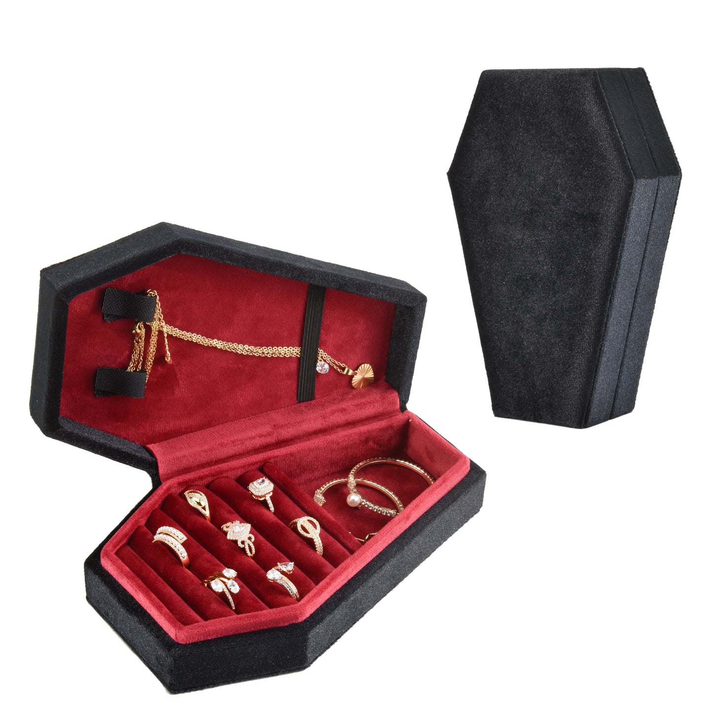 TAIMY Saints' Day Party Supplies Custom Velvet Gothic Coffin Jewelry Box Gothic Skull Trinket Box Halloween Gift