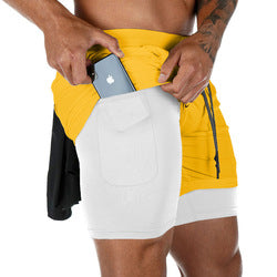 "2 in 1 Summer Athletic Shorts for Men - Featuring Phone Pockets and Dry Fit Technology for Ultimate Flexibility and Comfort during Workouts"