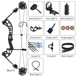 SPG Compound Bow Archery Hunting Metal Bow and Mixed Carbon Arrow Set Release Sight Rest Stabilizer Outdoor Sport Equipment