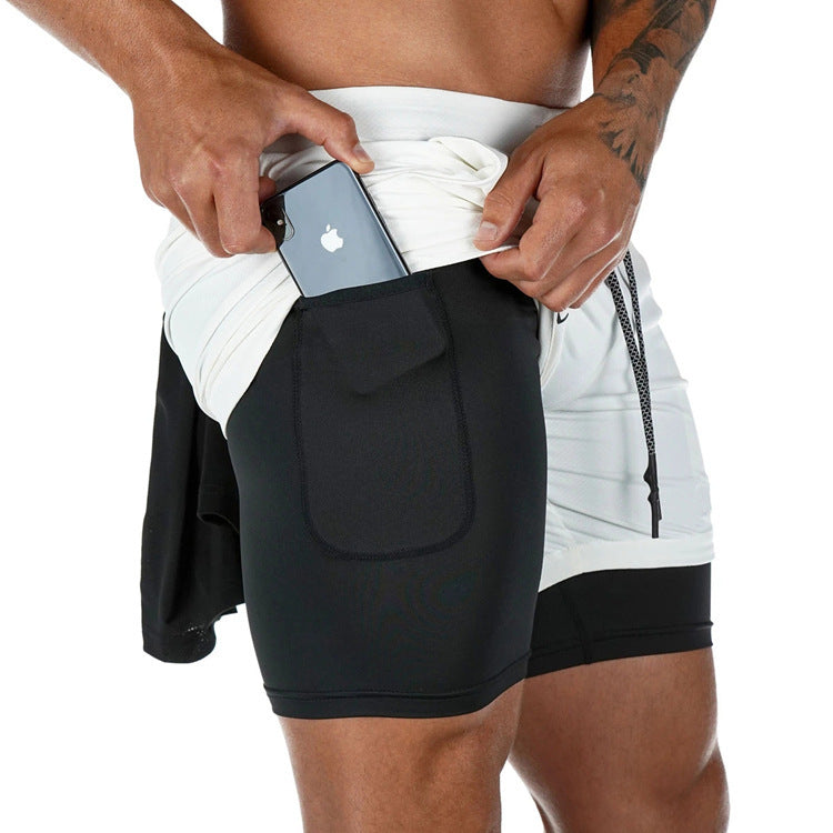 "2 in 1 Summer Athletic Shorts for Men - Featuring Phone Pockets and Dry Fit Technology for Ultimate Flexibility and Comfort during Workouts"