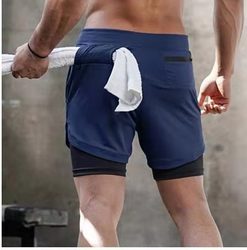 "2 in 1 Summer Athletic Shorts for Men - Featuring Phone Pockets and Dry Fit Technology for Ultimate Flexibility and Comfort during Workouts"