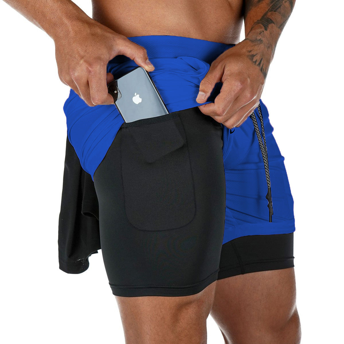 "2 in 1 Summer Athletic Shorts for Men - Featuring Phone Pockets and Dry Fit Technology for Ultimate Flexibility and Comfort during Workouts"