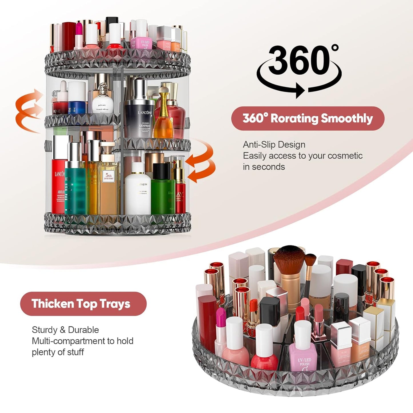 Exemplary Quality Assurance: The Trinket Trends Large Makeup Organizer is an exemplary example of product durability and sophistication. Meticulously crafted to reinforce structural integrity, it is designed to endure the test of time, impervious to the rigors of daily use.