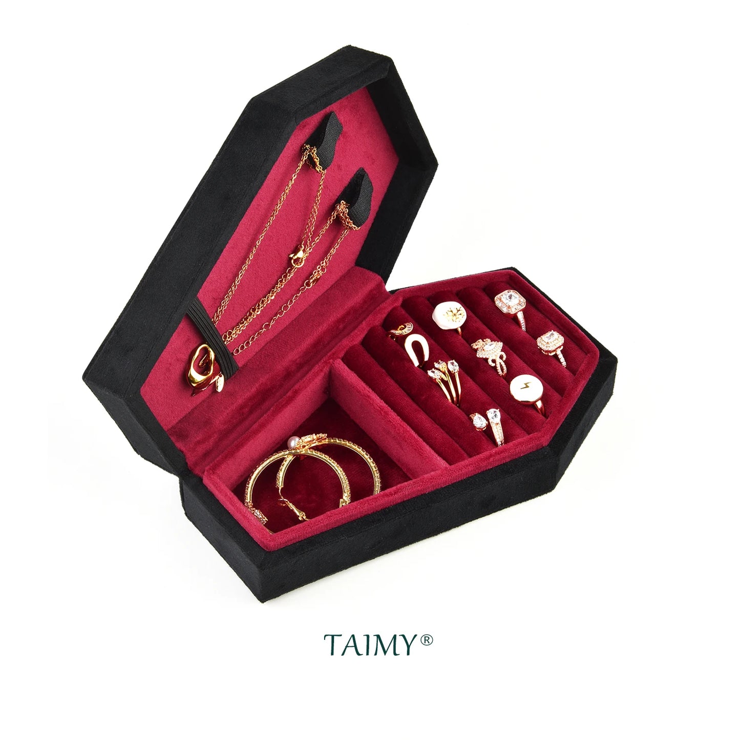 TAIMY Saints' Day Party Supplies Custom Velvet Gothic Coffin Jewelry Box Gothic Skull Trinket Box Halloween Gift