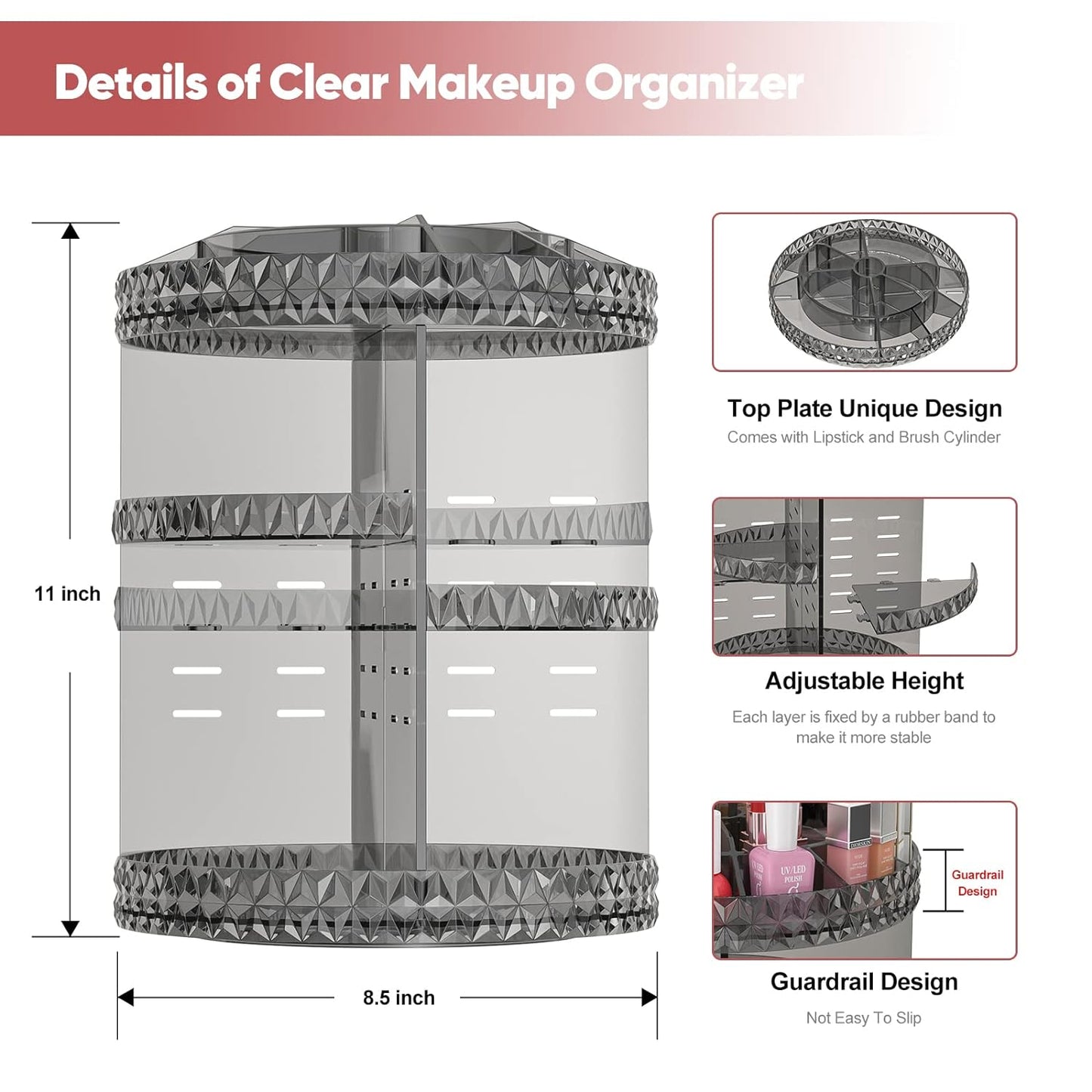 The Ultimate Perfume Haven: We understand the disappointment that can accompany damaged rotating makeup organizers. Rest assured, our meticulous packaging and assembly ensure your Trinket Trends makeup organizer arrives securely, ready for immediate use. With ample space to accommodate makeup, perfumes, and cherished cosmetics, it's the perfect addition to your vanity.
