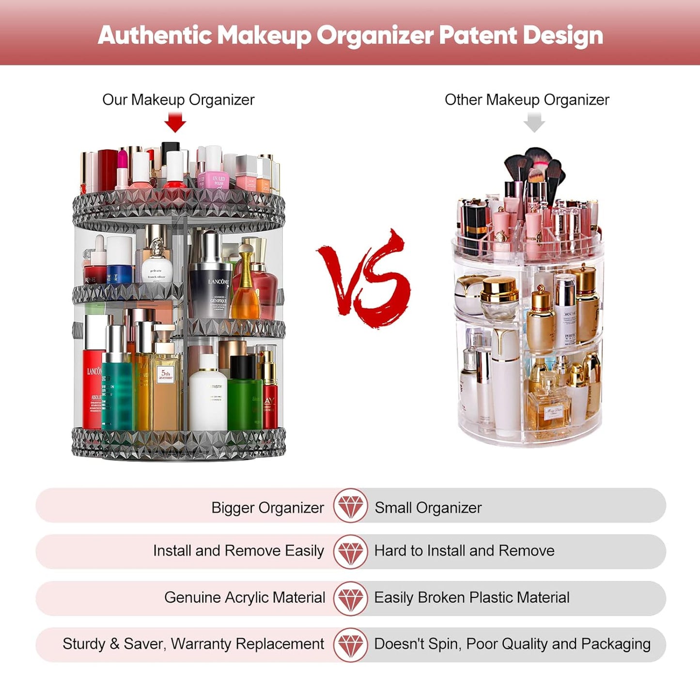 360 Rotating Makeup Organizer, Spinning Bathroom Organizer Countertop, 6 Layers Large Capacity Cosmetic Organizer, Fits Makeup Brushes, Lipsticks, Bathroom, Vanity, Acrylic Gray