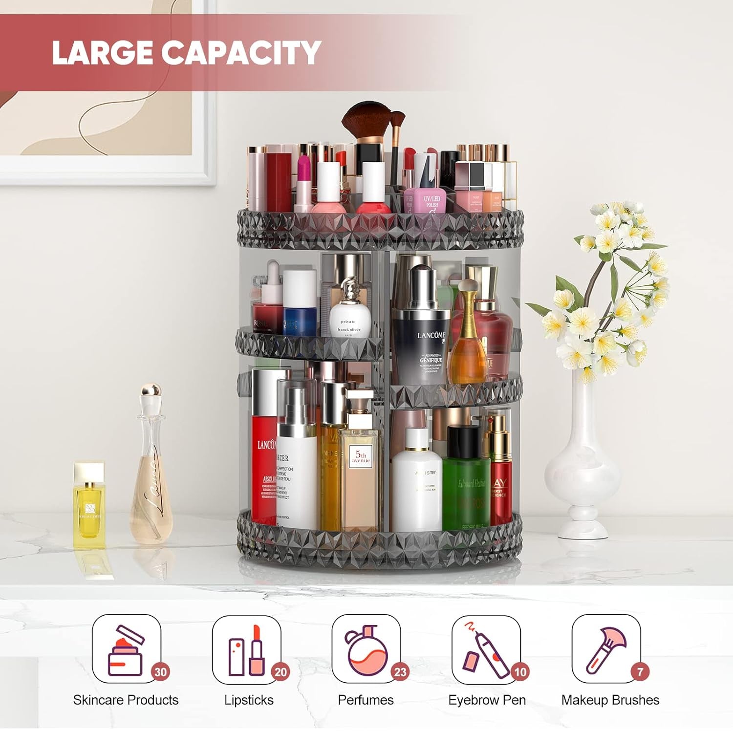 A Glimpse of the Future: Stay tuned for the imminent release of our Brand New 360 Makeup Rotating Organizer. This innovative marvel provides expanded storage options and comprehensive features, poised to revolutionize your cosmetic organization. Keep an eye out for the latest innovations from Trinket Trends.