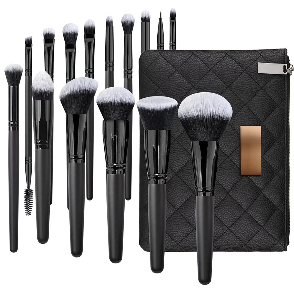 Luxury High End Vegan Makeup Brush Sets 15Pcs with Pu Bag