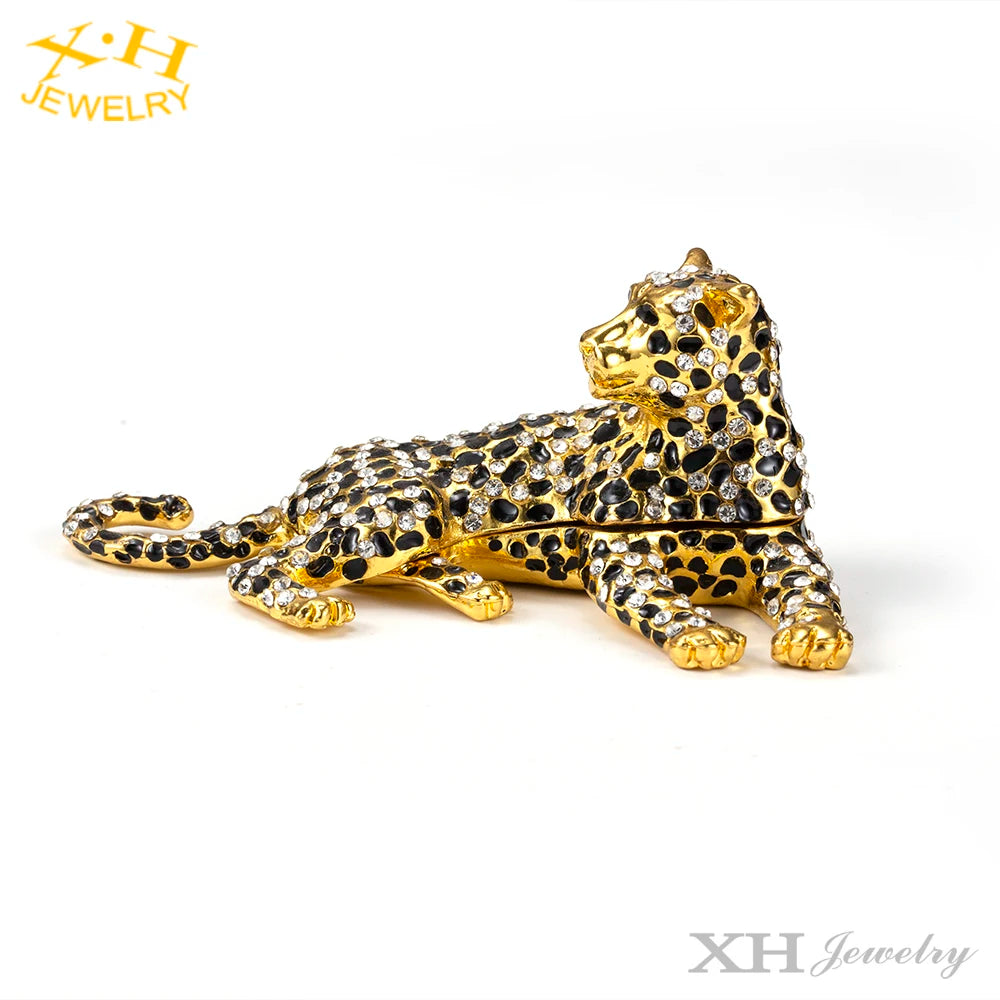 Luxury High Quality Crystal Trinket Animal Leopard Zinc Alloy Trinket Jewelry Box