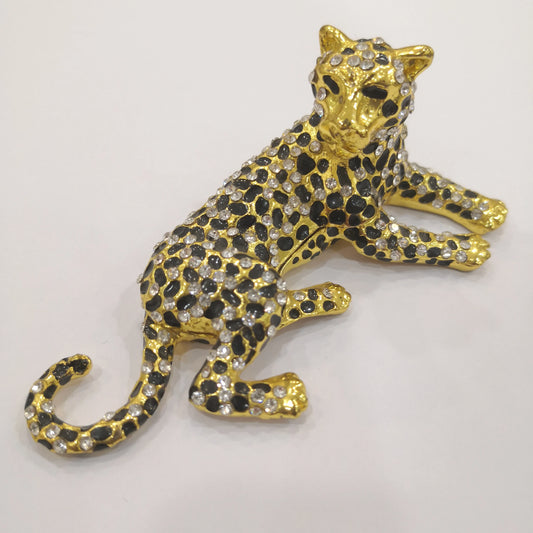 Luxury High Quality Crystal Trinket Animal Leopard Zinc Alloy Trinket Jewelry Box