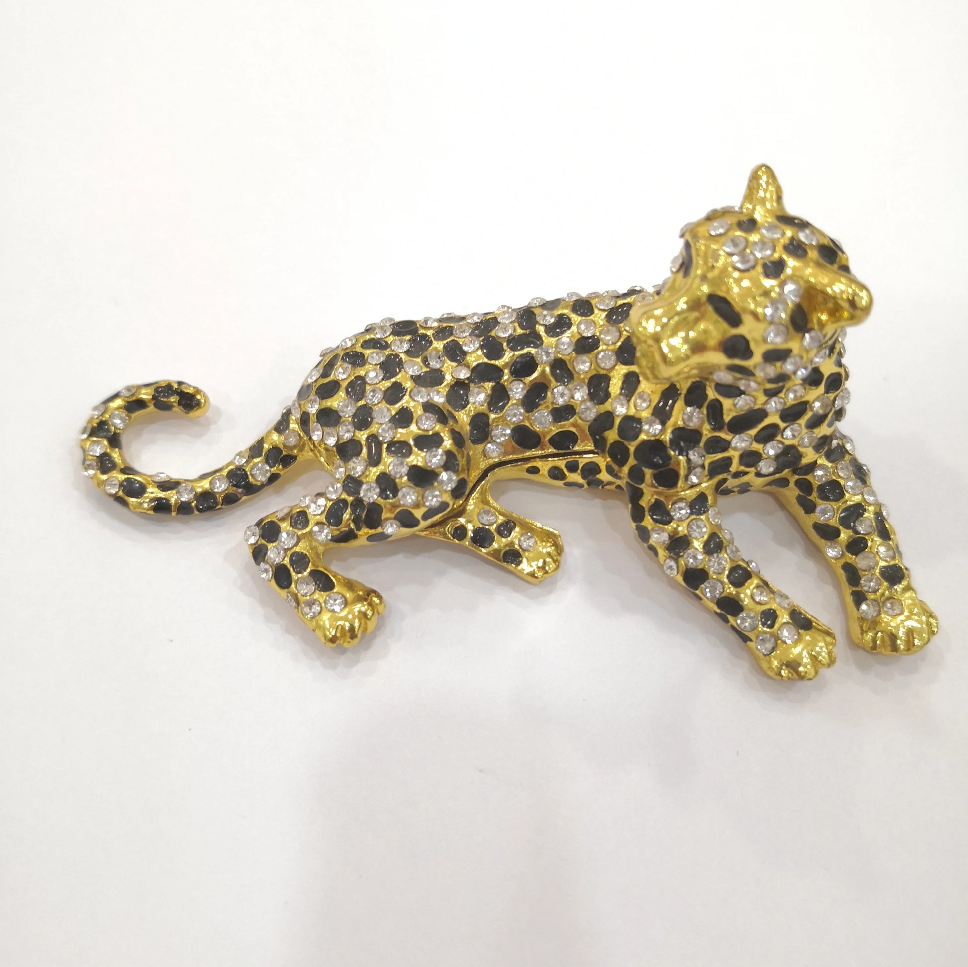 Luxury High Quality Crystal Trinket Animal Leopard Zinc Alloy Trinket Jewelry Box