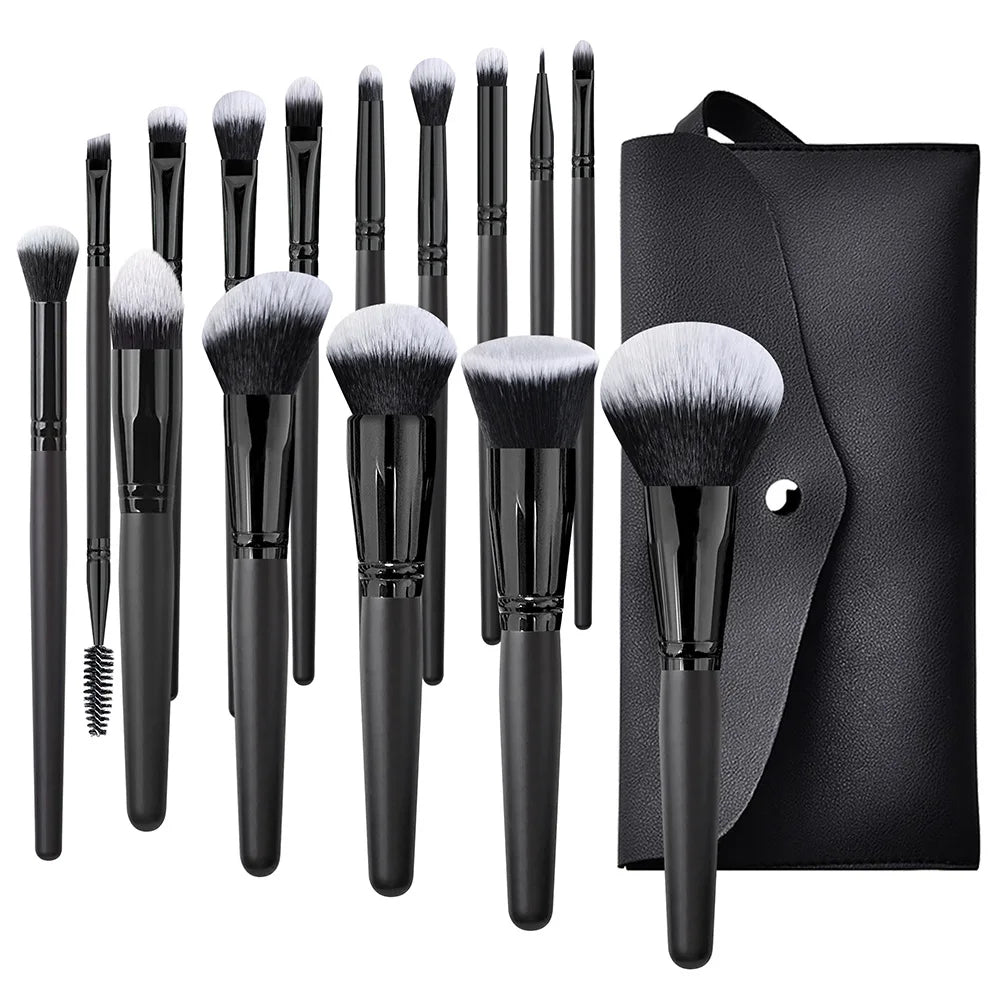 Luxury High End Vegan Makeup Brush Sets 15Pcs with Pu Bag