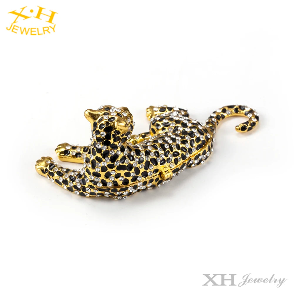 Luxury High Quality Crystal Trinket Animal Leopard Zinc Alloy Trinket Jewelry Box