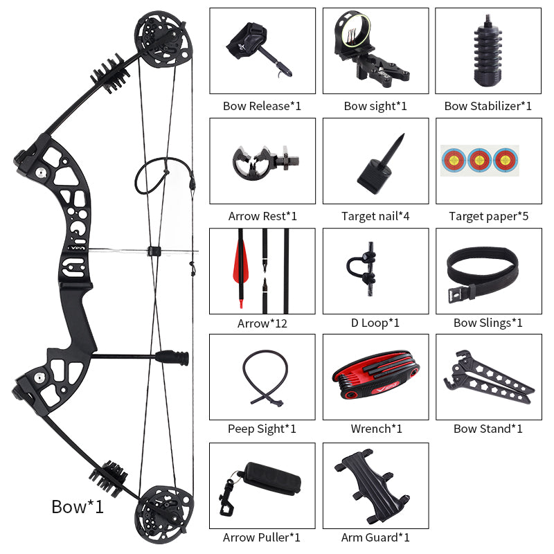 SPG Compound Bow Archery Hunting Metal Bow and Mixed Carbon Arrow Set Release Sight Rest Stabilizer Outdoor Sport Equipment