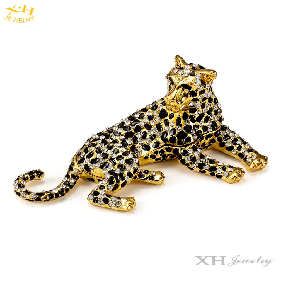 Luxury High Quality Crystal Trinket Animal Leopard Zinc Alloy Trinket Jewelry Box