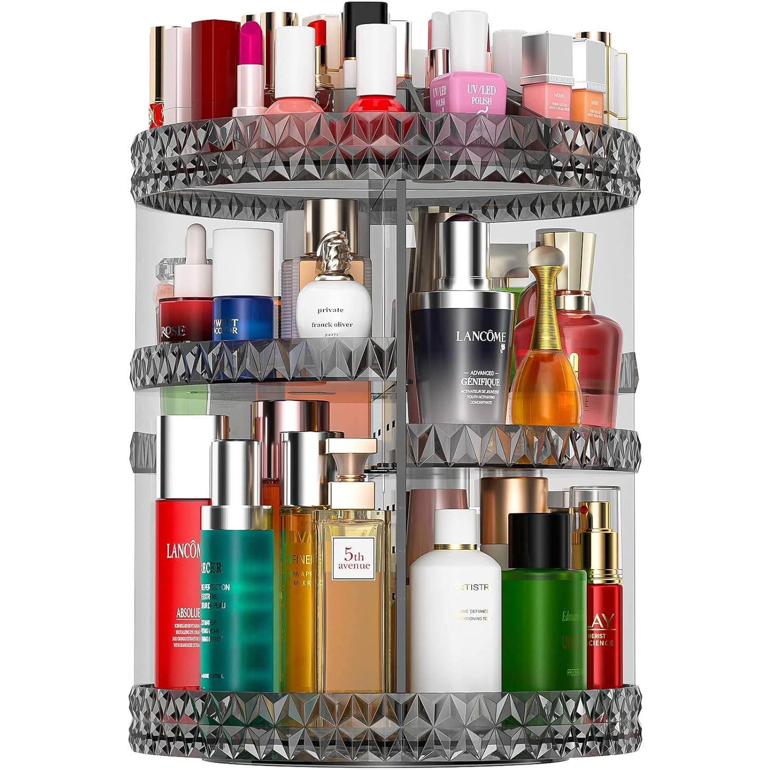 360 Rotating Makeup Organizer, Spinning Bathroom Organizer Countertop, 6 Layers Large Capacity Cosmetic Organizer, Fits Makeup Brushes, Lipsticks, Bathroom, Vanity, Acrylic Gray