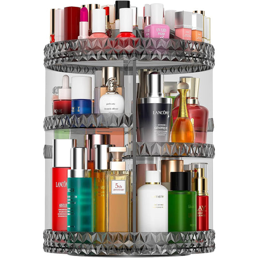 360 Rotating Makeup Organizer, Spinning Bathroom Organizer Countertop, 6 Layers Large Capacity Cosmetic Organizer, Fits Makeup Brushes, Lipsticks, Bathroom, Vanity, Acrylic Gray